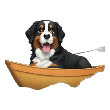 bernese mountain dog driving in a small boat sticker