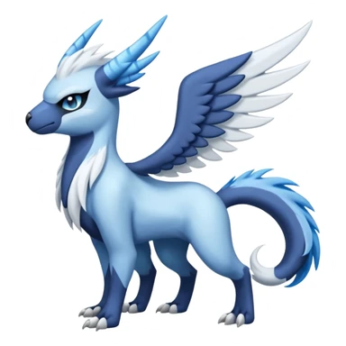 Icy Arctic Frost-Blue Pale-Shimmering Snow-Dusted Majestic Absol-Nargacuga-Meloetta-Latias-fusion-creature (full body) sticker
