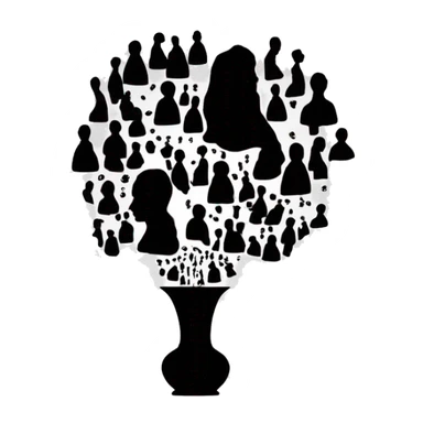 A sleek, symmetrical vase in the center of the image, created by the negative space between two black silhouettes of human profiles facing each other on either side.  sticker