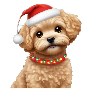 Red maltipoo with Christmas lights decorated around its neck sticker