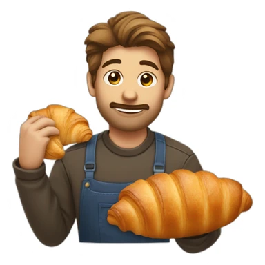 boulangère qui tient un croissant dans ses mains avec un visage croissant sticker