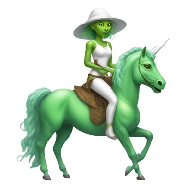a green amazon alien woman on a white unicorn no woke sticker