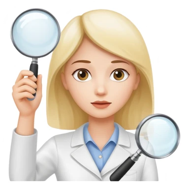 emoji of white empty shelf in perspective view with a woman nearby, she is looking at the shelfs with a magnifying glass sticker