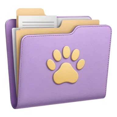 a pastel folder of documents with a pawprint on it sticker