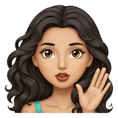 woman with olive skin, brown eyes and long lashes, and long black wavy hair blowing a kiss sticker