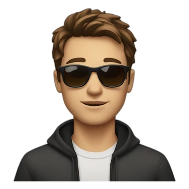 À young man with forward brown hair and black sun glasses sticker