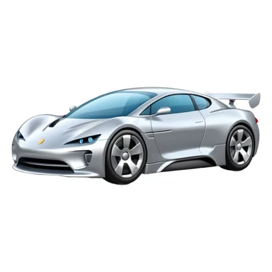 A low-profile futuristic car emoji made of polished silver chrome, wide body stance, smooth aerodynamic shape, glossy metallic surface, soft reflections, luxury swag aesthetic, minimal details, iOS emoji style, centered on clean white background, studio lighting sticker