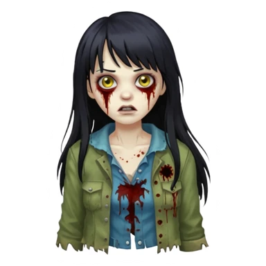 Faça uma mulher zumbi de franja cabelo longo preto 🧟‍♀️ sticker