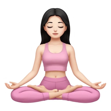 Brunette, Long and black hair, white skinne, light pink closets, crop top dressing, no makeup, closed eye girl in make yoga sticker