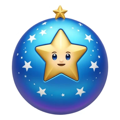 Uma esfera translúcida com reflexos roxos e azuis envolve uma estrela dourada brilhante no centro, criando um visual etéreo e futurista sticker