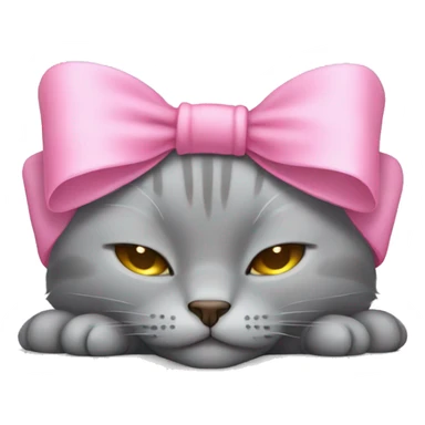 Gray cat sleeping with pink bow on head sticker