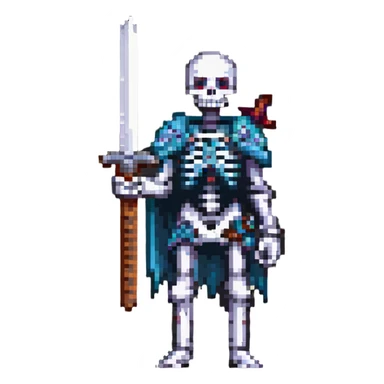 pixel art skeleton with a sword raised, classic RPG look sticker