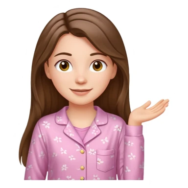 happy white long brunette hair girl with hazel eyes and in light pink pajamas sticker