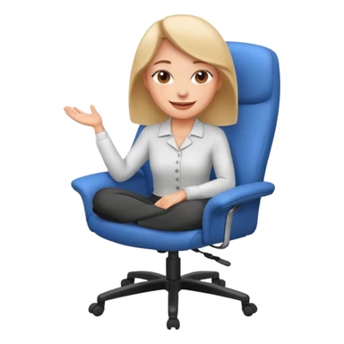 Woman having cartoon faced aligned in a chair in relaxing posture in an office chair and smiling sticker