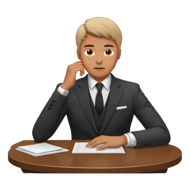 man at table, theatrical dramatic posture, working hard sticker