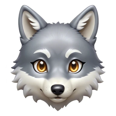 Cinematic Cute Wolf Portrait Emoji, Head tilted playfully and inquisitively, featuring a lustrous grey and white Fur with a wild, natural sheen, round, sparkling eyes filled with curious mischief, Simplified yet irresistibly adorable features, highly detailed, glowing with a warm, friendly glow, high shine, affectionate yet spirited, stylized with a touch of wilderness whimsy, bright and endearing, soft glowing outline, capturing the essence of a mischievous yet loving wolf, so playful it feels like it could bound out of the screen and into your arms! sticker