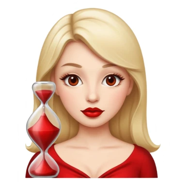 in the style of apple IOS emojis, give me a girly whole person emoji (showing head to toes) , with big red lips and eyelashes, and hour-glass curvy frame in a neutral pose sticker