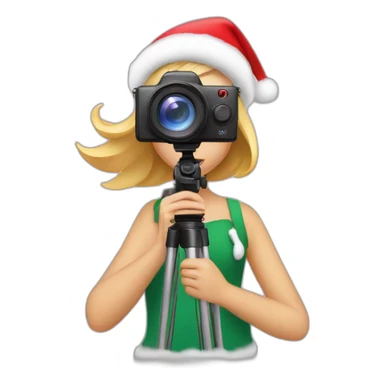 Christmas girl in front of videocamera sticker