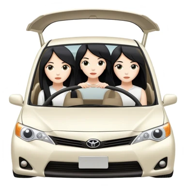 Two girls with long black hair, white, in ivory white Toyota car from far view  sticker