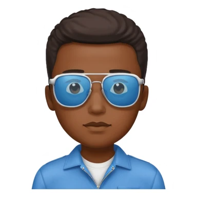 Un garçon noir avec des lunettes de soleil un peu bleu avec un cadran plutôt carré et SANS QU’ON VOIT SES YEUX. Et au dessus de sa tête il y a écrit BOUSS sticker