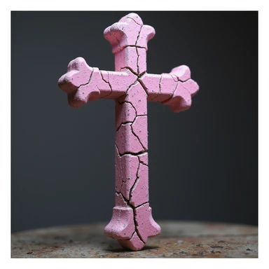 realistic gothic cross, pink with a cracked stone texture, photorealistic style, no background sticker