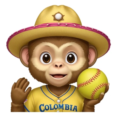 Crear una mascota que sea un mono capuchino sobre el cual predomine el color café, cara clara y expresiva, alegre, atlético, que lleve uniforme de softbol que diga Colombia, con un sombrero vueltiao' un poco inclinado que se vea personalizado con el nombre YAIFER sticker