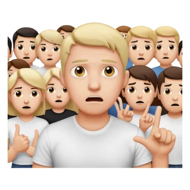 A person in the front row feeling scared, with the audience behind them POINTING FINGER. sticker