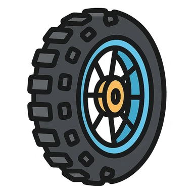 enduro motorcycle tires, stylized, bold outlines, color icon sticker