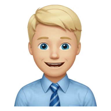 A young guy with blonde hair and blue eyes that looks masculine. make him wear a shirt with a tie. he is danish. He is laughing extremely hard. More extreme expression sticker