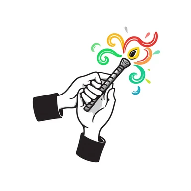 hand holding a magical wand with colorful glowing light around it sticker