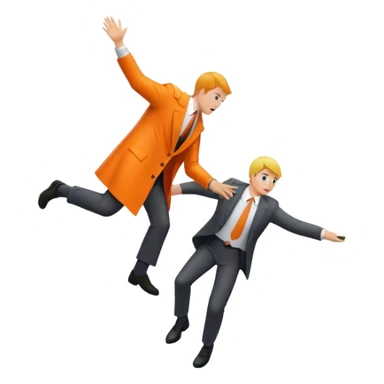 A man in a suit pushing a man in an orange rain slicker off a cliff sticker