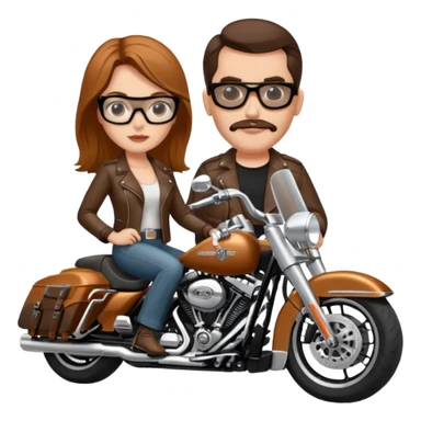 Un couple de biker sur une harley road king noire, l'homme a une paire de lunettes demetz ros21, la fille a des cheveux plus dans les tons chatain sticker