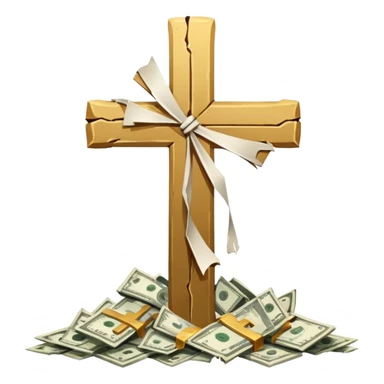 lots of money with a big cross over it sticker