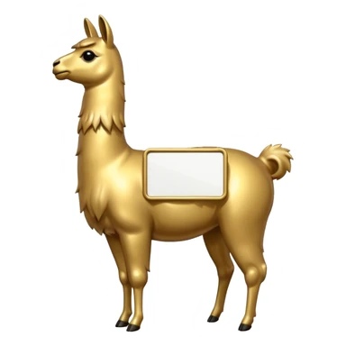 A small golden llama silhouette with a large white sign on its side sticker