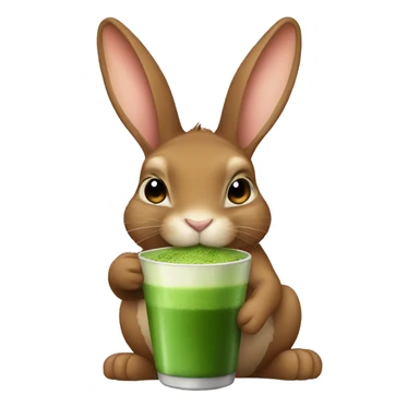 Flemish giant brown bunny drinking matcha sticker