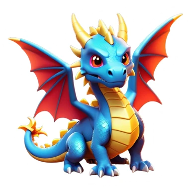 Clash of Clans aesthetic: Cinematic fierce Dragon Emoji, rendered in a 3D vector-style similar to standard emojis with minimal shading and bold, simplified shapes. A compact, isometric dragon with majestic wings and intricately scaled details, softly glowing with a legendary, mythical charm. Simplified yet unmistakably iconic, highly detailed and consistent, glowing with a soft radiant brilliance and high shine. Stylized with a touch of fantastical might and a soft glowing outline, capturing the essence of a mighty dragon with a friendly, playful demeanor! sticker