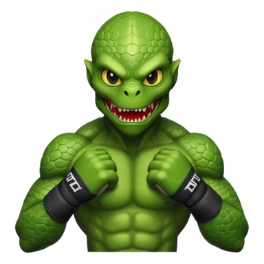 reptilian alien MMA fighter portrait, head and shoulders only, scaled skin, sharp teeth, fighter gloves, battle-ready expression, 3D cartoon, mobile game icon style, clean background, no text, no watermark
 sticker