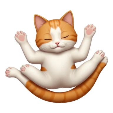 ginger and white small cat eyes closed lying down upside down with paws stretched out in different directions sticker