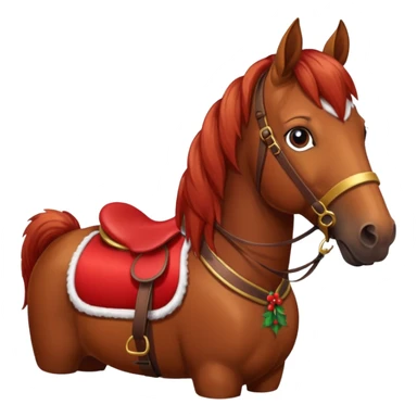 a christmas brown horse with a red saddle sticker