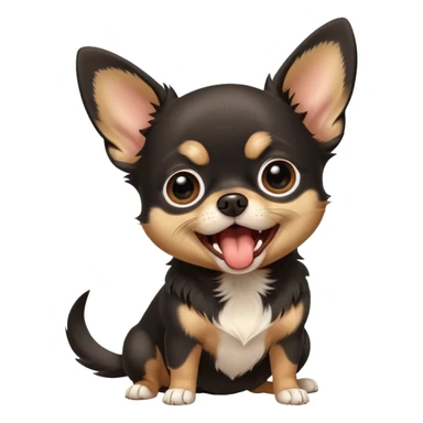 A high-resolution photo-realistic digital illustration of a cute black and tan chihuahua with big eyes yawning. sticker