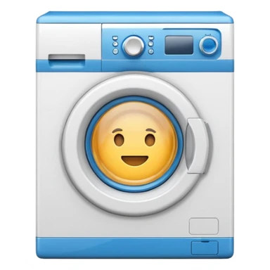 “Minimalist washing machine emoji, white outline with blue circle window, simple and clean design” sticker