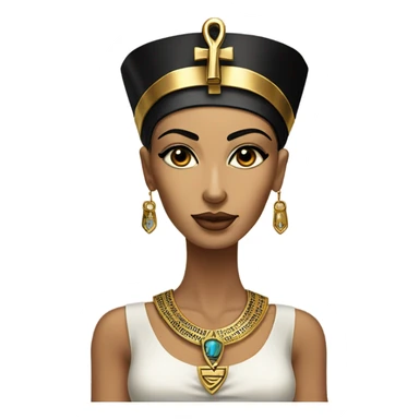 A Beautiful nefertiti  black hair brown eyes with gold necklace with ankh sticker