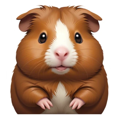 Cinematic Cute Brown Guinea Pig Portrait Emoji, Head tilted playfully and inquisitively, showcasing a velvety brown coat with a natural sheen, round, sparkling dark eyes filled with curiosity, Simplified yet irresistibly adorable features, highly detailed, glowing with a warm, friendly glow, high shine, affectionate and lively, stylized with a touch of whimsy, bright and endearing, soft glowing outline, capturing the essence of a mischievous yet loving guinea pig, so playful it feels like it could nuzzle out of the screen into your arms! sticker