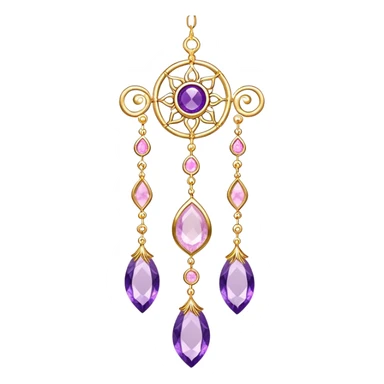 Epic Hanging gold suncatcher, threads with shiny sparkly amethyst and rose-quartz gemstones,  sticker