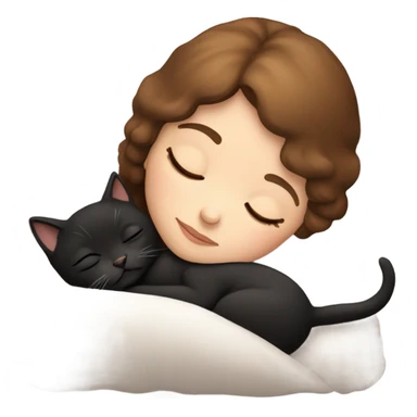 White girl brown hair sleeping with two little black kitty sticker