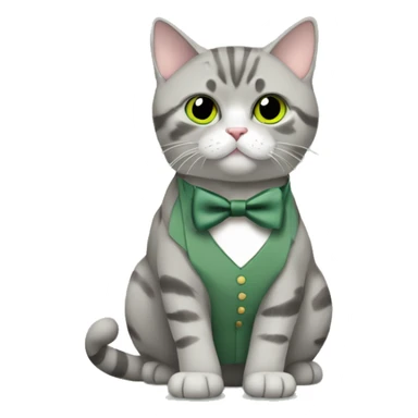 Aesthetic fat grey tabby British short hair full body cat with sage green bow tie sticker