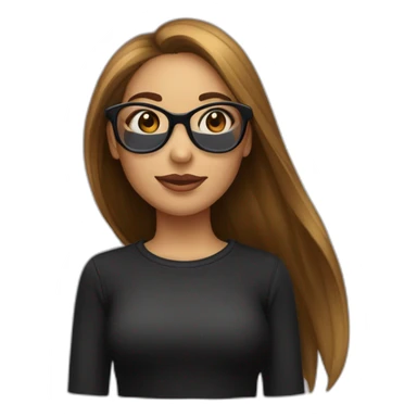 une fille avec de long cheveux noir lisse, et avec des lunette (en forme de carrer un peu déformé) assez grosse comparer a ça tête , portant un pull noir sticker