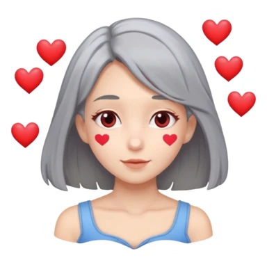 Gray shoulder length hair girl with hearts for eyes with hahahas floating  sticker