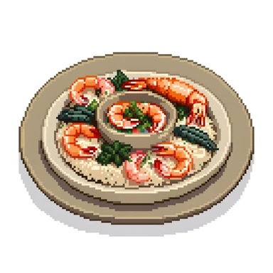 A plate of delicious seafood rice with prawns sticker