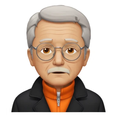 old man with orange high collar shirt and a thick coat wearing glass while closing his eyes sticker
